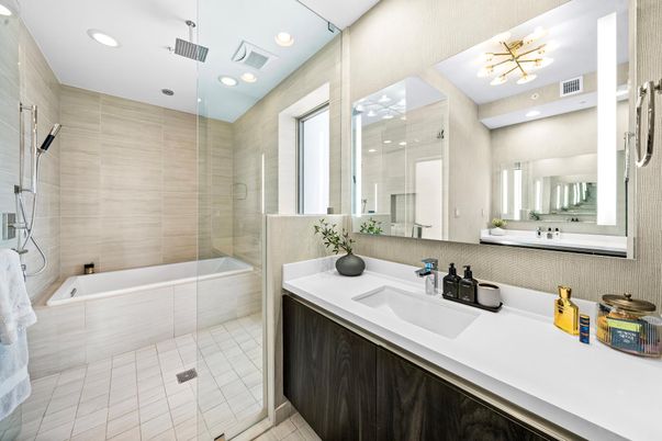 Bathroom, Dual Sink Vanities, Glass Shower, Interior, Recessed Lighting