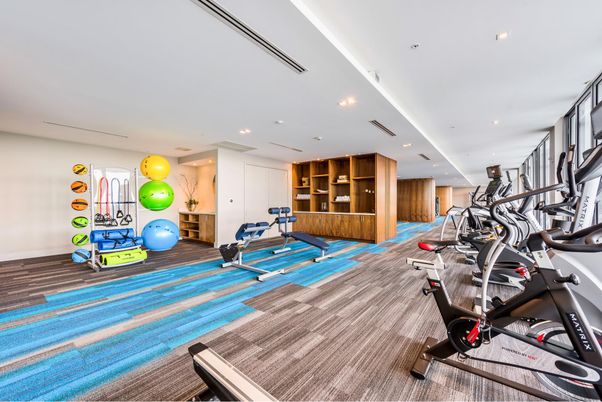 Fitness Equipment, Interior, Recessed Lighting, Wood Texture Flooring