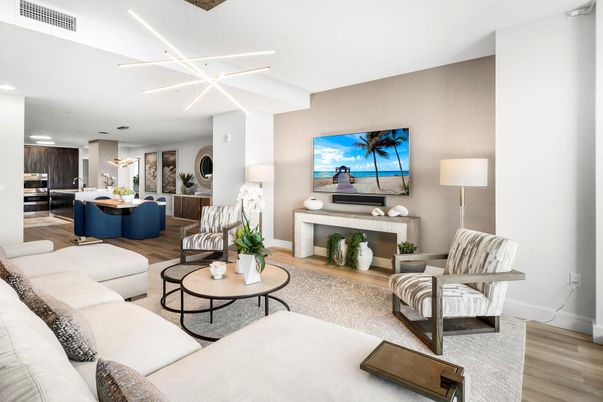 Dining room, Interior, Kitchen, Living room, Pendant Lights, Recessed Lighting, Stainless Steel Appliances, Wood Texture Flooring