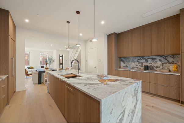 Interior, Kitchen, Living room, Pendant Lights, Recessed Lighting, Wood Texture Flooring