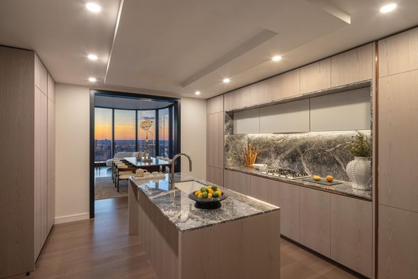 Dining room, Interior, Kitchen, Recessed Lighting, Wood Texture Flooring