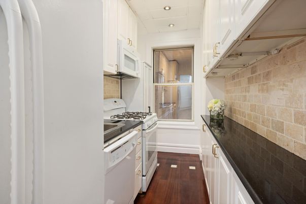 Interior, Kitchen, Recessed Lighting, Stainless Steel Appliances, Stone Walls, Wood Texture Flooring
