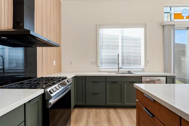 Interior, Kitchen, Stainless Steel Appliances, Wood Texture Flooring