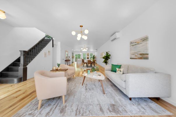 Dining room, Interior, Living room, Pendant Lights, Wood Texture Flooring