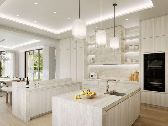Interior, Kitchen, Pendant Lights, Recessed Lighting, Wood Texture Flooring