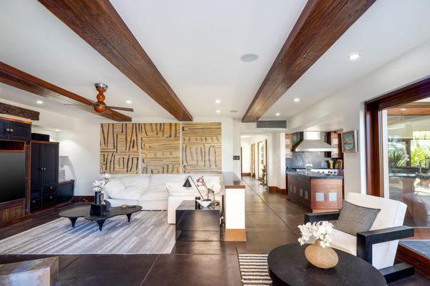 Interior, Kitchen, Living room, Recessed Lighting, Wooden Beams