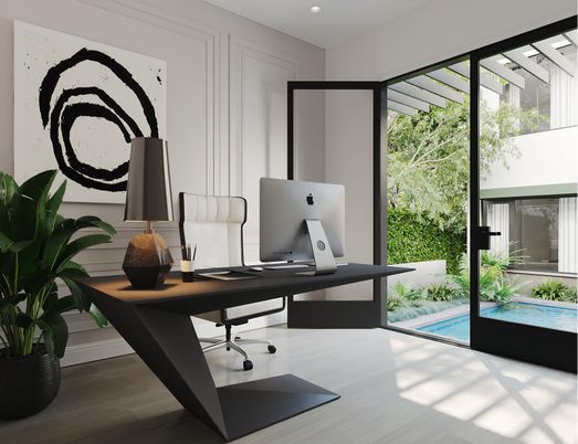 Home Office, Interior, Recessed Lighting, Wood Texture Flooring