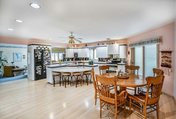 Dining room, Interior, Kitchen, Living room, Recessed Lighting, Wood Texture Flooring