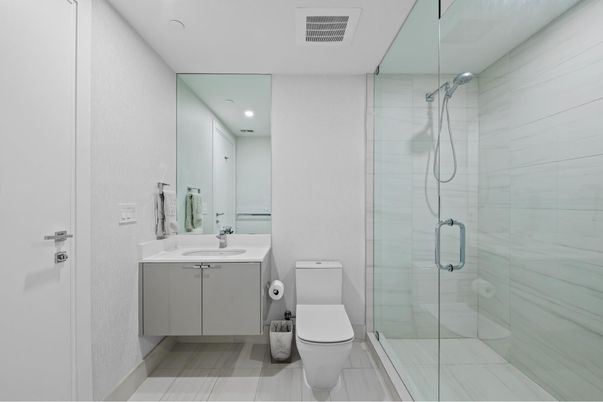 Bathroom, Glass Shower, Interior, Recessed Lighting