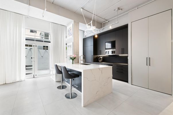 Interior, Kitchen, Marble Walls, Pendant Lights