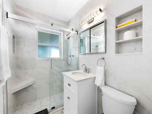Bathroom, Glass Shower, Interior, Marble Walls