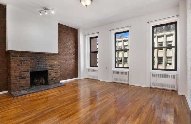 Empty room, Fireplace, Interior, Stone Walls, Wood Texture Flooring