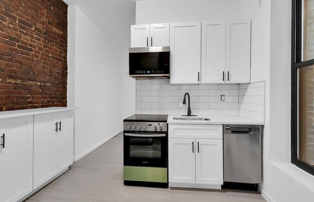 Interior, Kitchen, Stainless Steel Appliances, Stone Walls, Wood Texture Flooring