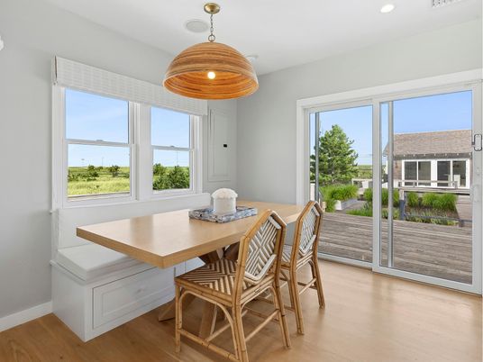 Dining room, Interior, Pendant Lights, Recessed Lighting, Wood Texture Flooring