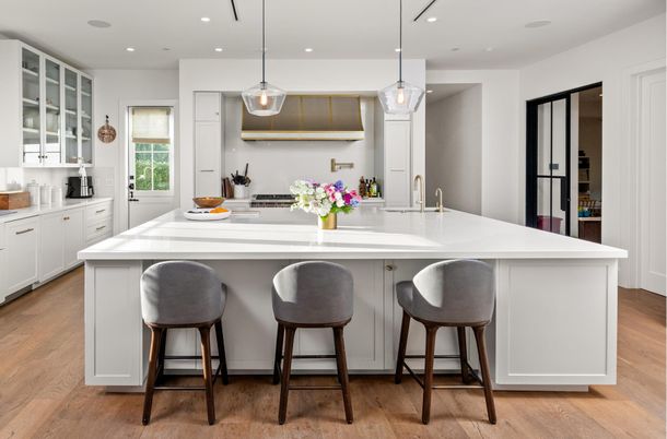 Interior, Kitchen, Pendant Lights, Recessed Lighting, Wood Texture Flooring