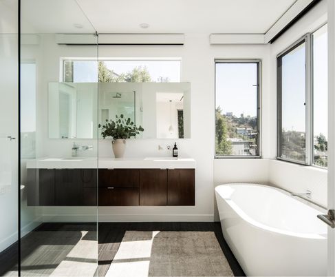 Bathroom, Dual Sink Vanities, Free Standing Baths, Glass Shower, Interior, Recessed Lighting