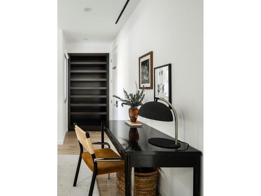 Home Office, Interior, Recessed Lighting, Wood Texture Flooring