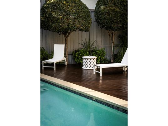 Exterior, Pool, Wood Texture Flooring
