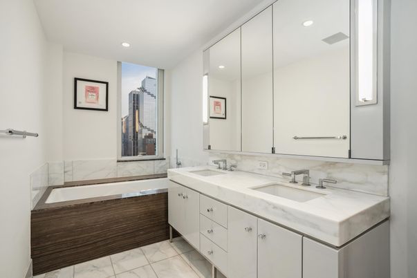 Bathroom, Dual Sink Vanities, Interior, Marble, Recessed Lighting