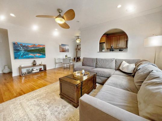 Dining room, Interior, Living room, Recessed Lighting, Wood Texture Flooring