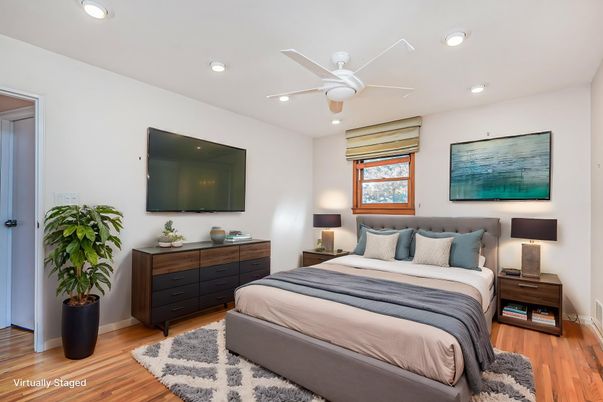 Bedroom, Interior, Recessed Lighting, Wood Texture Flooring