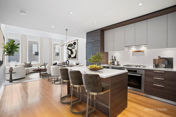 Interior, Kitchen, Living room, Pendant Lights, Recessed Lighting, Stainless Steel Appliances, Wood Texture Flooring