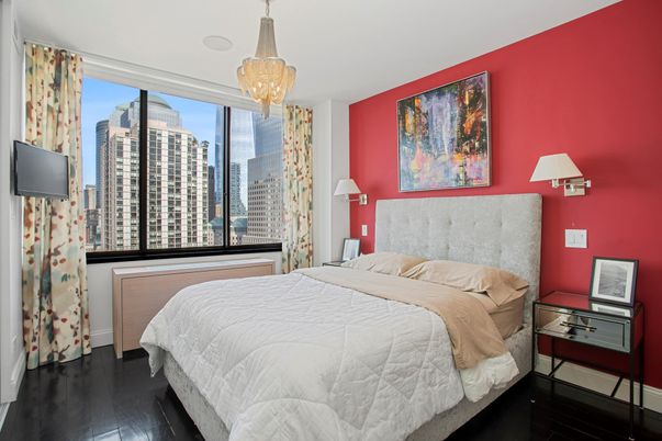 Bedroom, Chandelier, Interior, Pendant Lights, Wood Texture Flooring