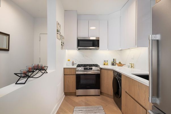 Interior, Kitchen, Stainless Steel Appliances, Washer, Wood Texture Flooring