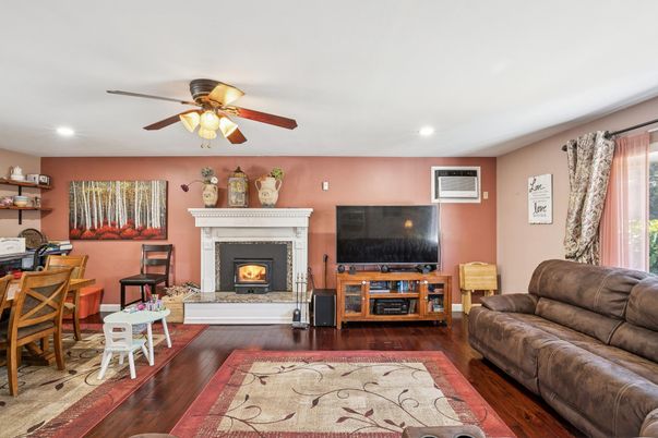 Fireplace, Interior, Recessed Lighting, Wood Texture Flooring