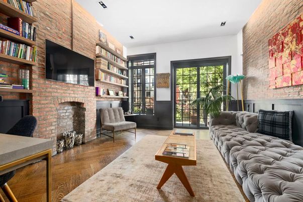 Fireplace, Interior, Living room, Stone Walls, Wood Texture Flooring