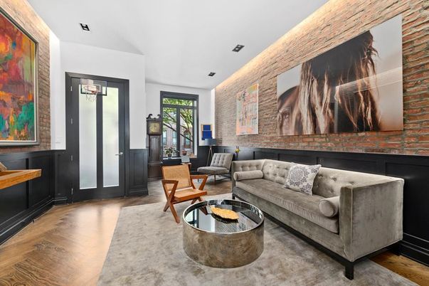 Interior, Living room, Stone Walls, Wood Texture Flooring