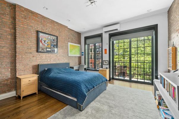 Bedroom, Interior, Stone Walls, Wood Texture Flooring
