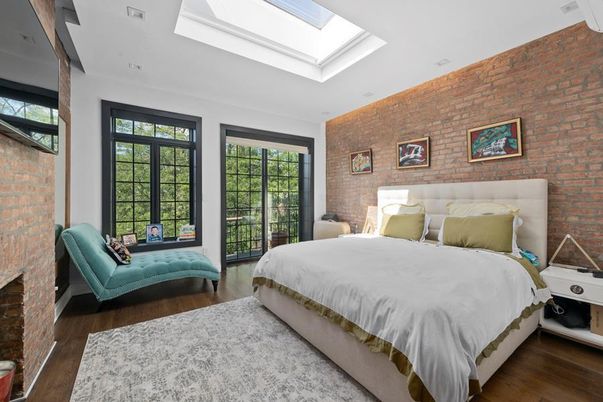 Bedroom, Interior, Stone Walls, Wood Texture Flooring