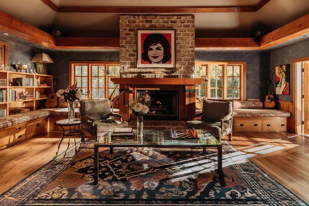 Fireplace, Interior, Living room, Stone Walls, Wood Texture Flooring