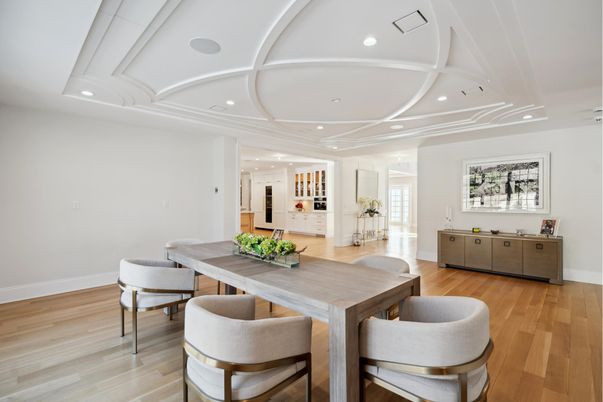 Dining room, Interior, Recessed Lighting, Wood Texture Flooring