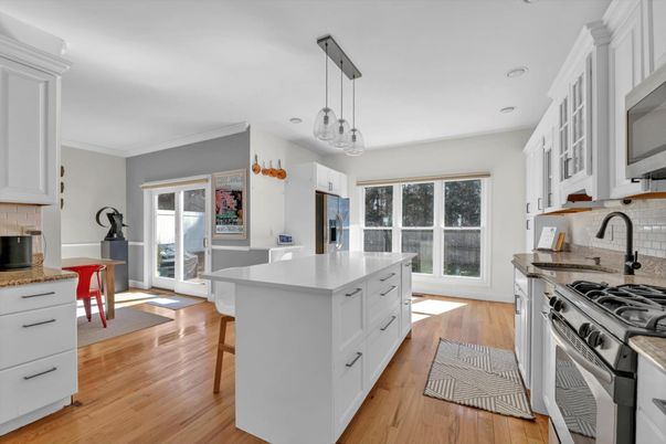 Interior, Kitchen, Pendant Lights, Recessed Lighting, Wood Texture Flooring