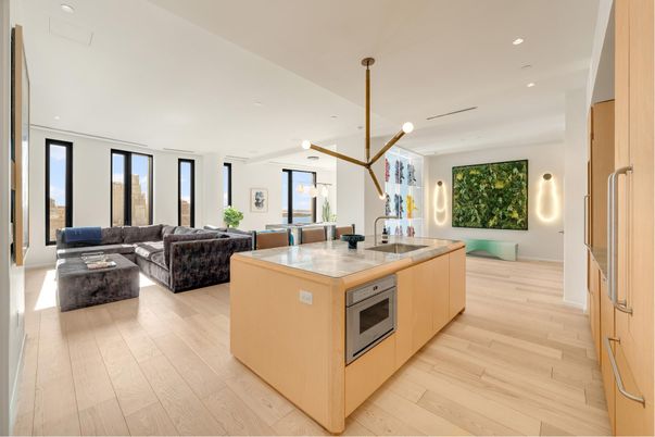 Interior, Kitchen, Living room, Pendant Lights, Recessed Lighting, Wood Texture Flooring