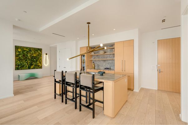 Dining room, Interior, Kitchen, Recessed Lighting, Wood Texture Flooring