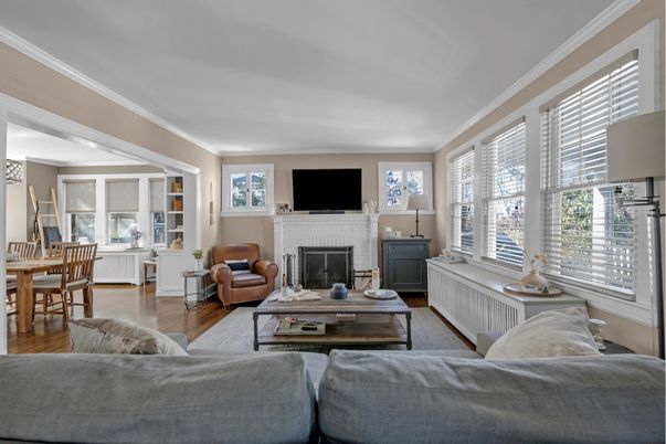 Dining room, Fireplace, Interior, Living room, Wood Texture Flooring