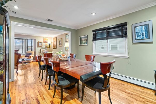 Dining room, Interior, Recessed Lighting, Wood Texture Flooring