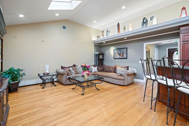 Dining room, Interior, Living room, Recessed Lighting, Wood Texture Flooring