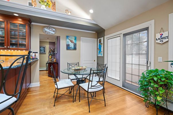 Dining room, Interior, Recessed Lighting, Wood Texture Flooring