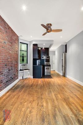 Interior, Kitchen, Recessed Lighting, Stainless Steel Appliances, Stone Walls, Wood Texture Flooring