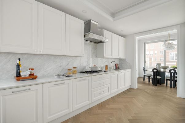 Dining room, Interior, Kitchen, Marble Walls, Wood Texture Flooring