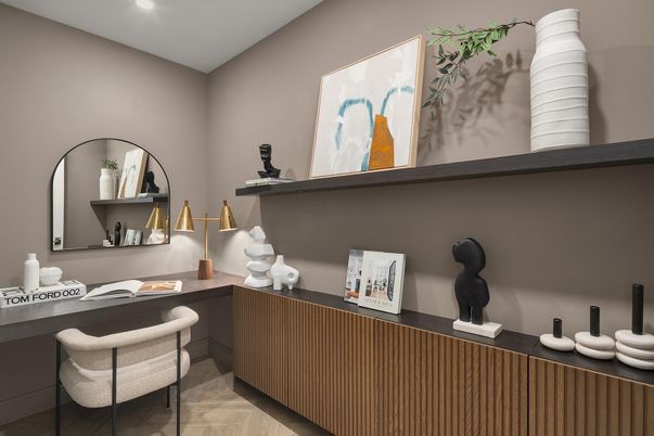 Home Office, Interior, Recessed Lighting, Wood Texture Flooring