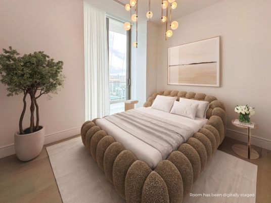 Bedroom, Interior, Pendant Lights, Wood Texture Flooring