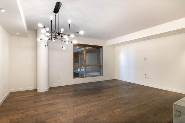 Empty room, Interior, Pendant Lights, Recessed Lighting, Wood Texture Flooring