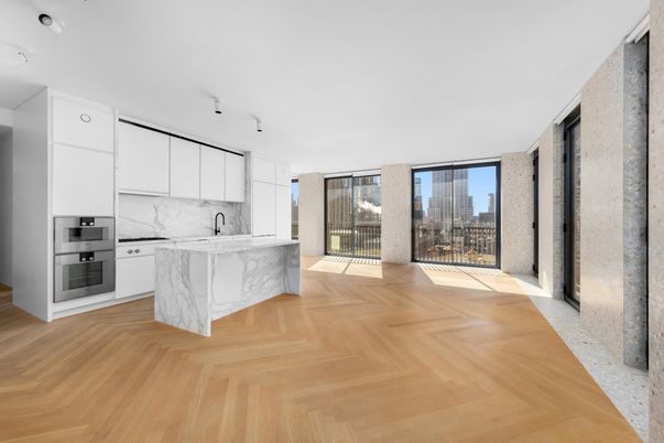 Interior, Kitchen, Marble Walls, Wood Texture Flooring