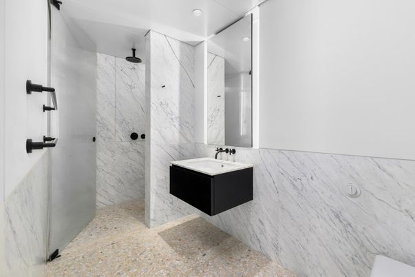 Bathroom, Glass Shower, Interior, Marble Walls