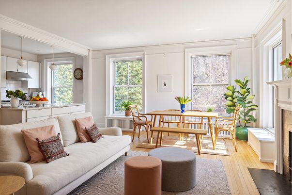 Dining room, Fireplace, Interior, Kitchen, Living room, Pendant Lights, Wood Texture Flooring